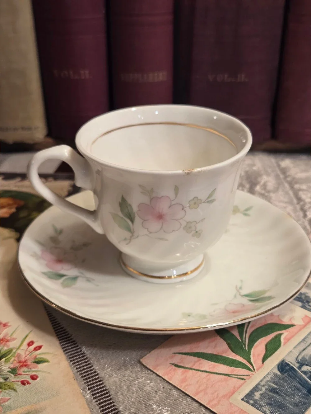 Hitkari Bone China India Soft Pink Floral Teacup Saucer